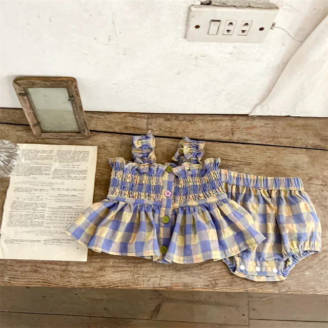 Gingham baby short sets